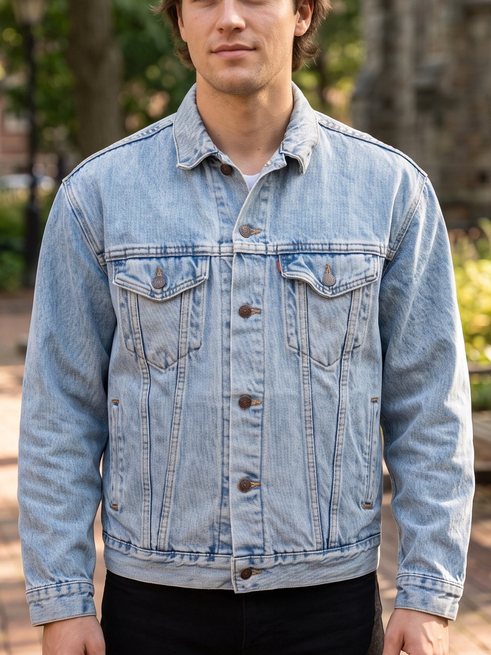 VTG Levi's Denim Trucker Jacket Men’s XL Blue Orange Tab Made in USA 90s 57508